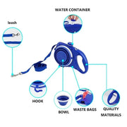 Multifunctional Dog Leash with Built-in Water Bottle, Bowl, Waste Bag